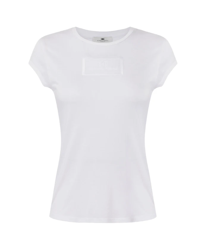 

Футболка из трикотажа с вышивкой и рукавами-крылышками Elisabetta Franchi, белый