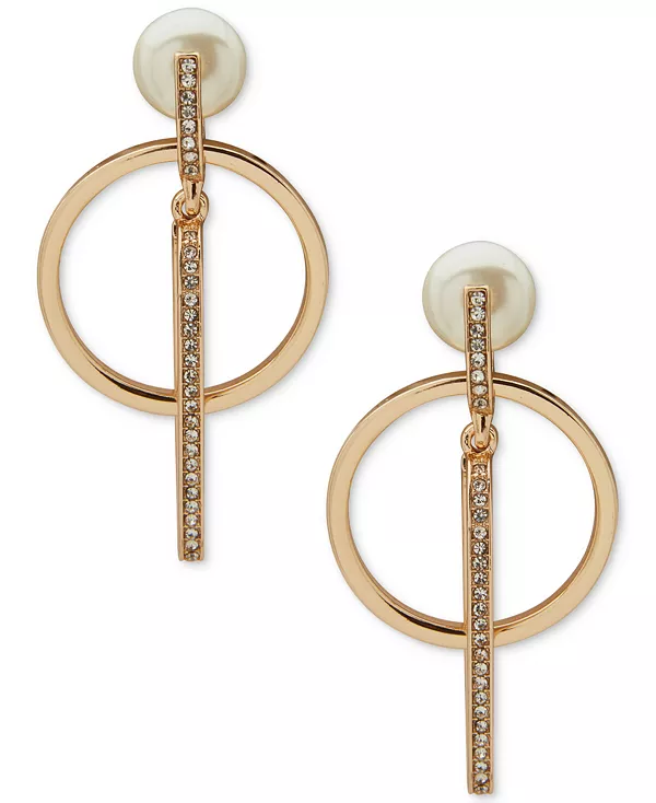

Орбитальные серьги с искусственным жемчугом и кристаллами золотистого оттенка Anne Klein, pearl