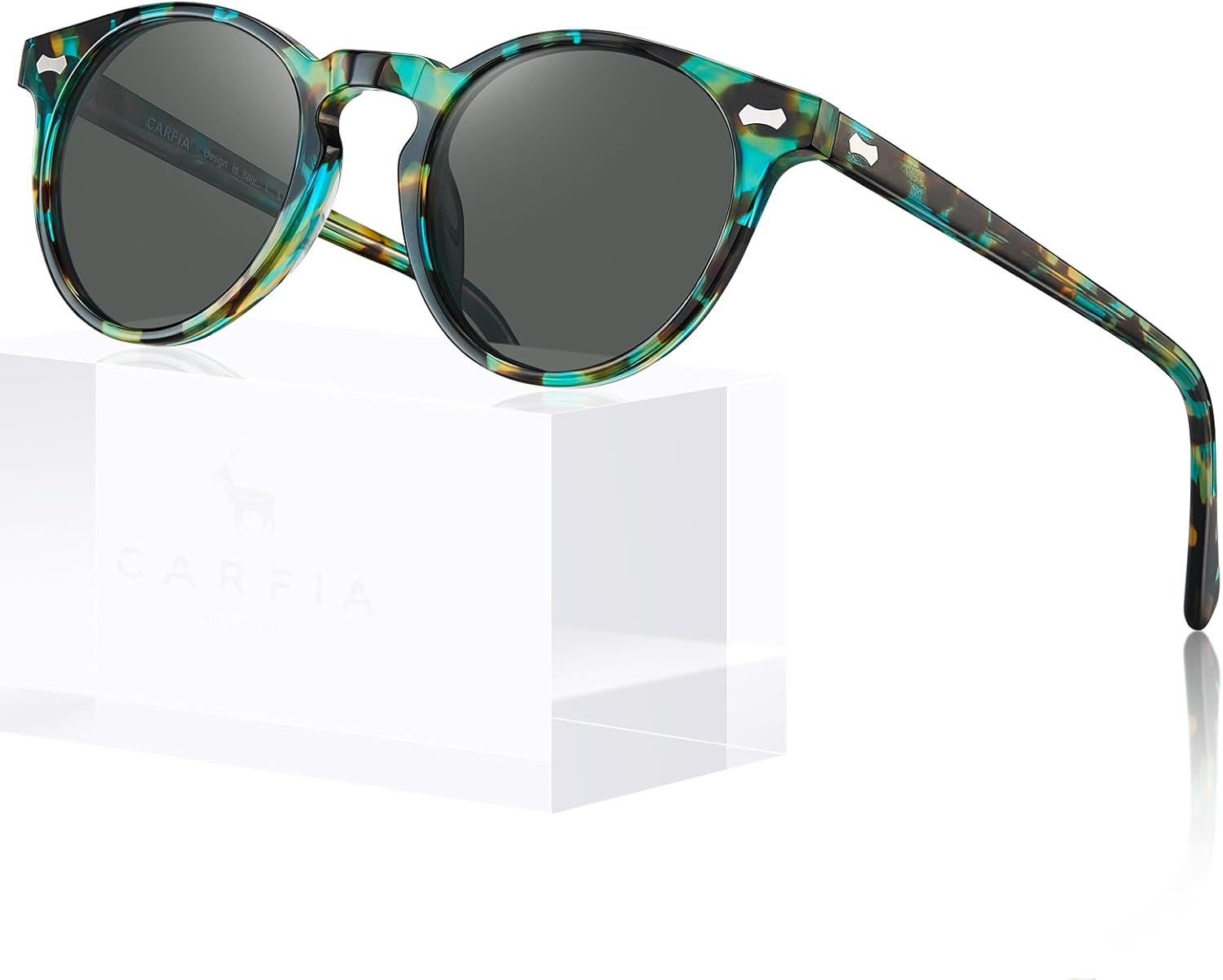 

Солнцезащитные очки CARFIA Retro с поляризацией для женщин, защита от УФ-излучения, ацетатный материал, классический винтажный стиль, круглые линзы, 5.blue Frame Gray Lens