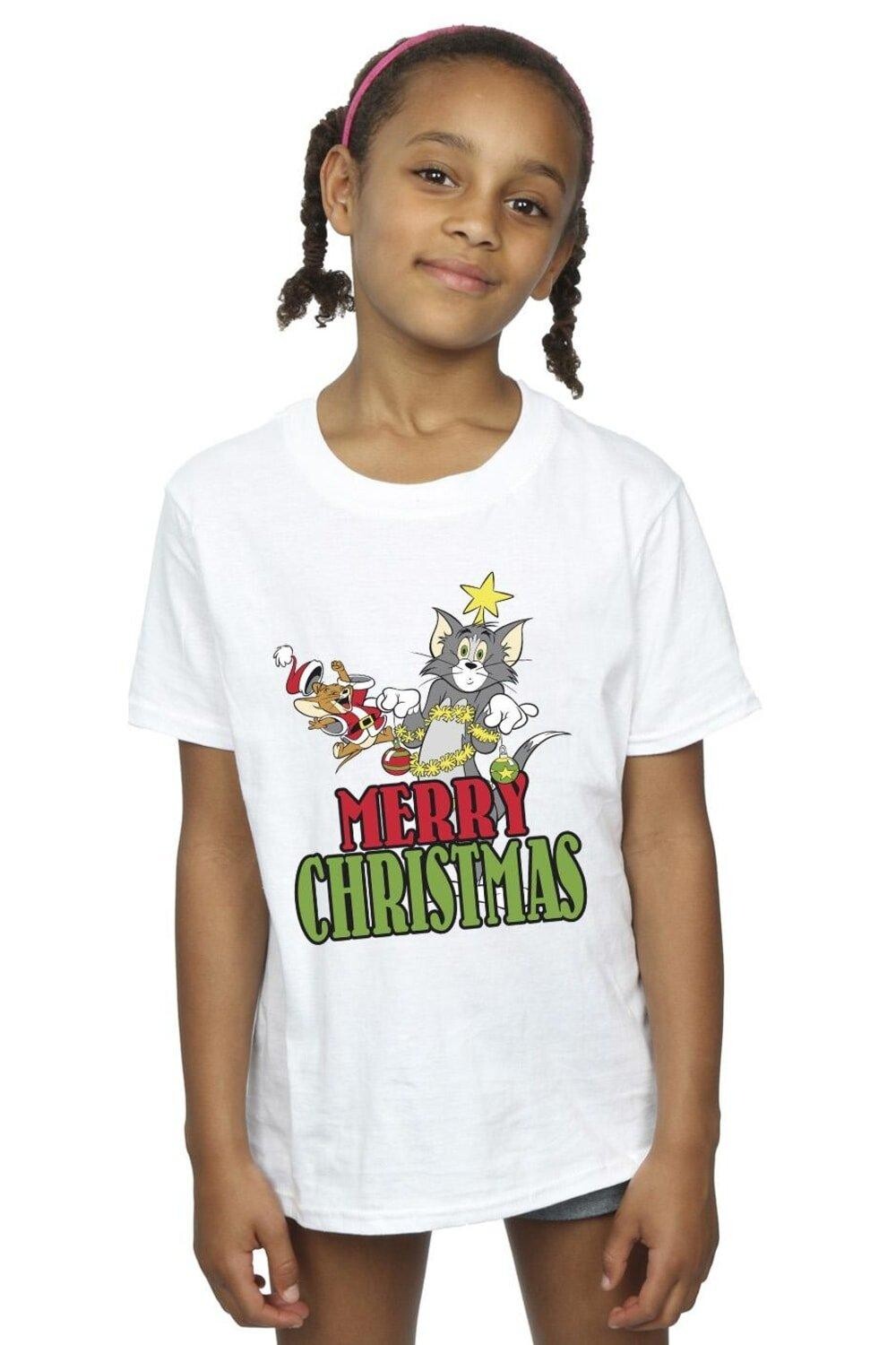 

Хлопковая футболка Merry Christmas Baubles Tom & Jerry, белый