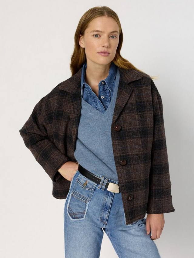 

Нерриновый жакет из чистой шерсти в клетку Gerard Darel, Brown