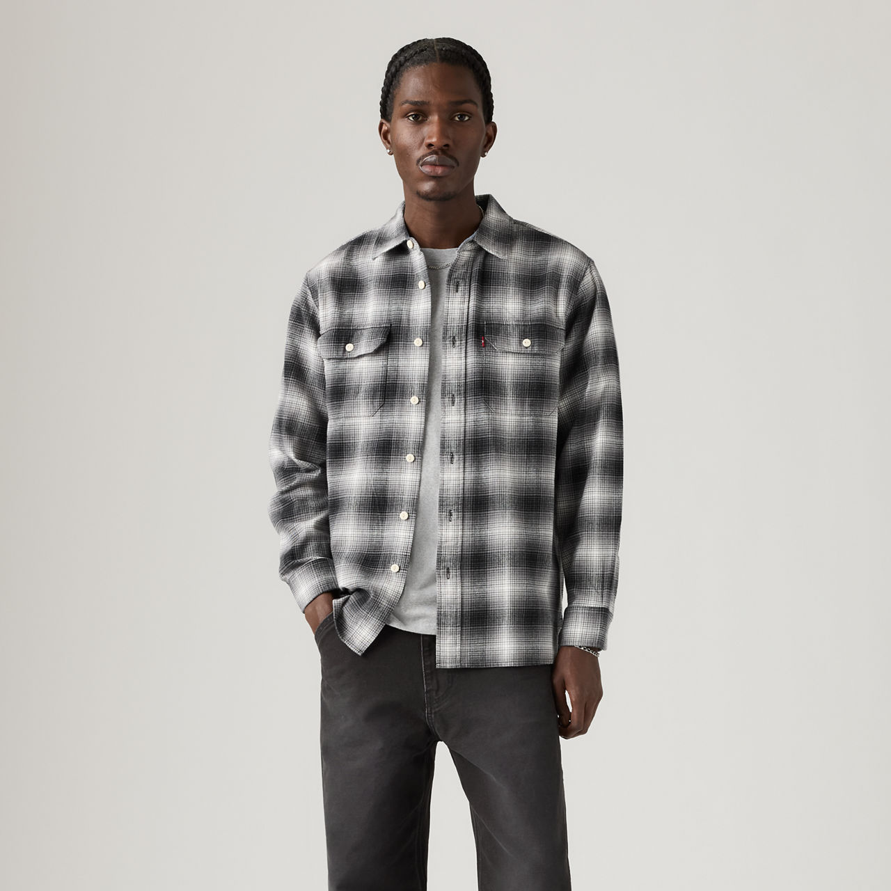 Классическая рабочая фланелевая рубашка Levi's, Scottie Plaid Smoked Pearl - Grey — фото 4