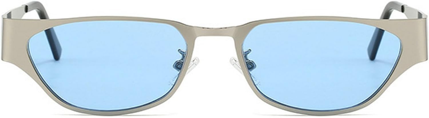 

Солнцезащитные очки «кошачий глаз» для женщин, винтажные ретро-очки в узкой металлической оправе, модные квадратные солнцезащитные очки для мужчин, классические очки для вождения mincl, Blue