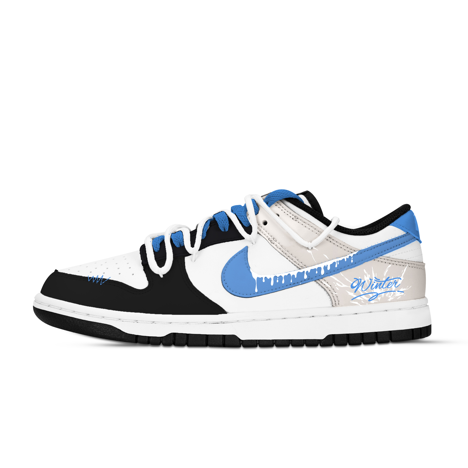 

Dunk Melting Snow Fantasy устойчивые к истиранию низкие скейтборд кроссовки Unisex черный белый желтый Nike, черный белый желтый