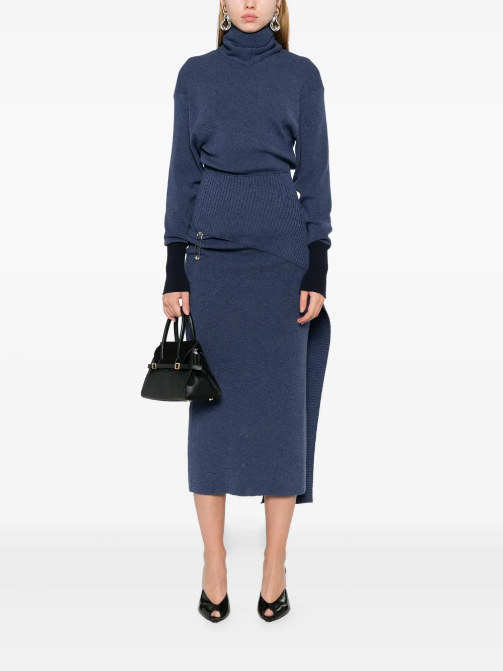 Платье с высоким воротником и деталями в виде булавок Lanvin, синий — фото 2