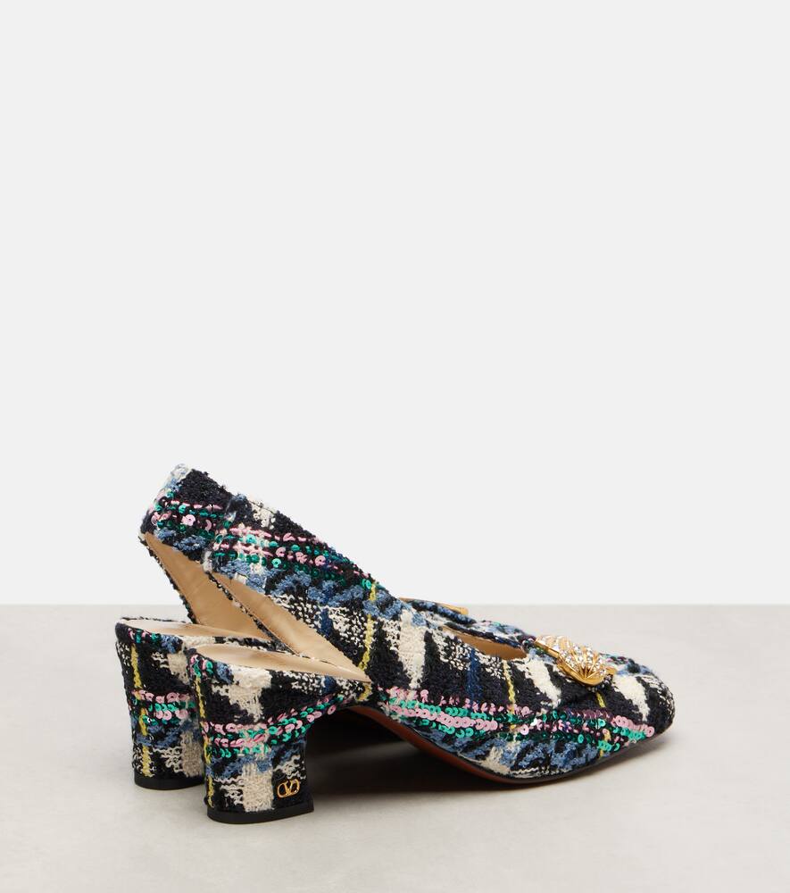 Адамантиновые замшевые лодочки на шпильке с ремешком Valentino Garavani, Multicolor-Navy — фото 2