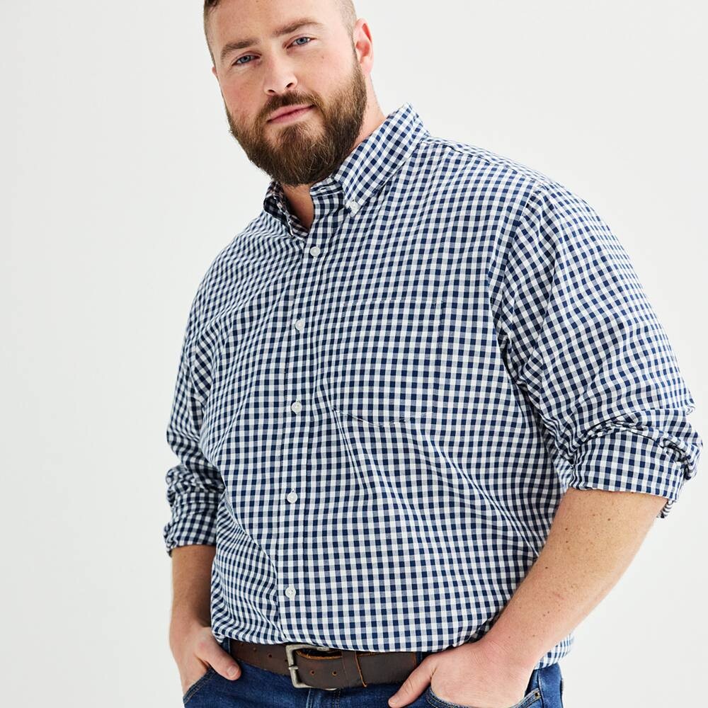 

Big & Tall Sonoma Goods For Life Рубашка на пуговицах идеальной длины, цвет Navy Gingham