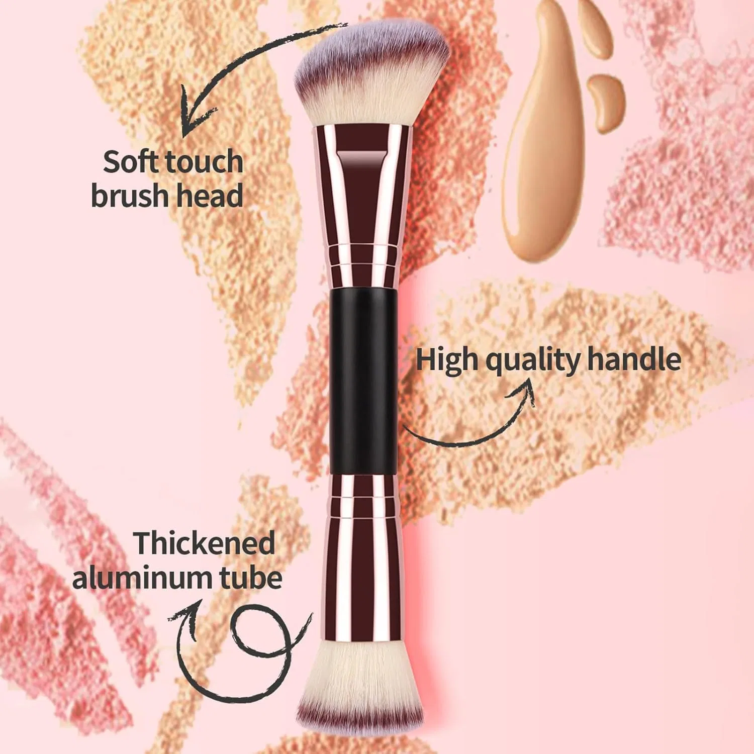 Кисть для макияжа Foundation Brushes, двойная, черно-золотая — фото 4