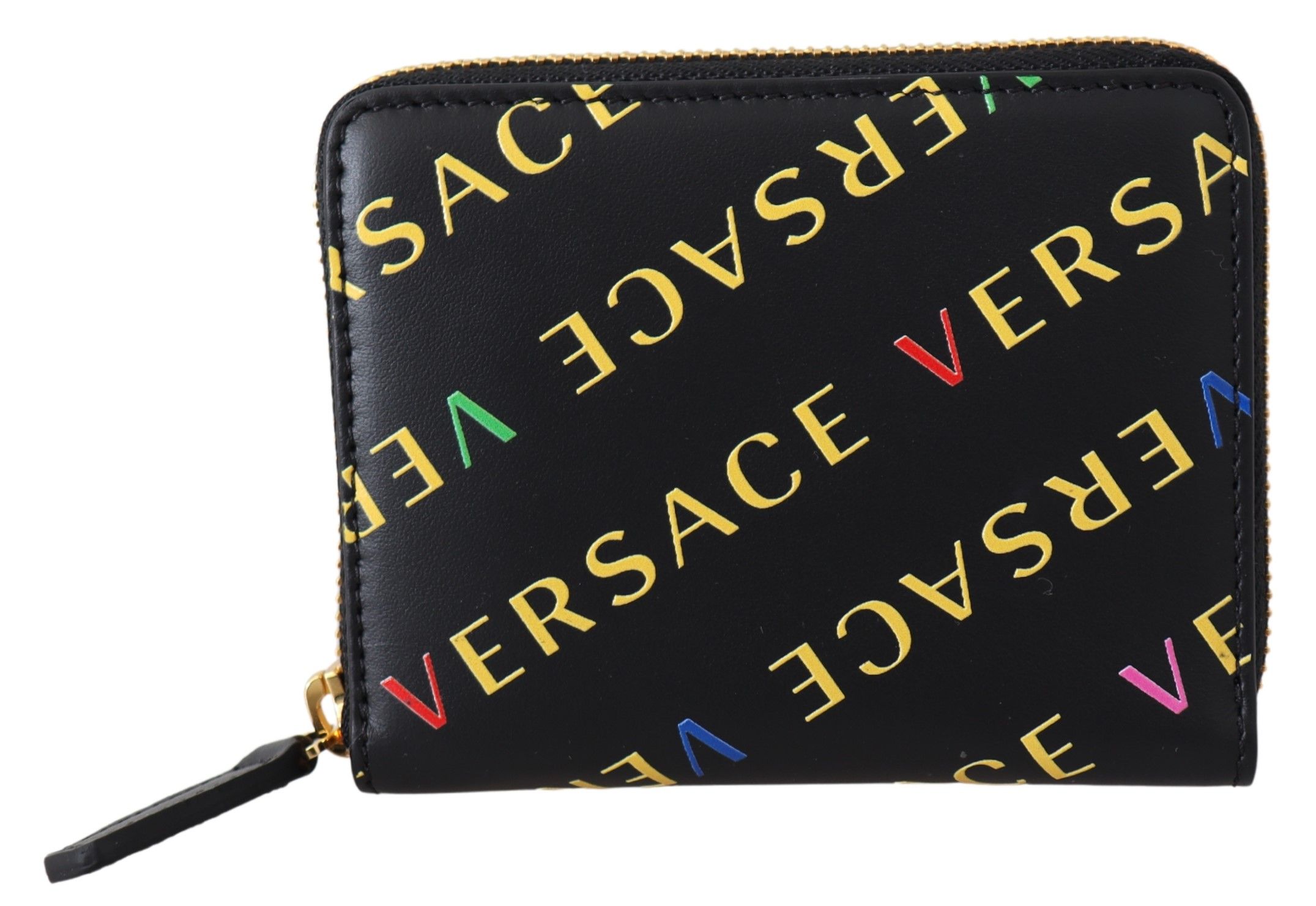 

Элегантный черный кожаный кошелек на молнии Versace