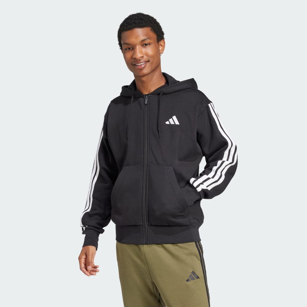 

Худи Adidas Essentials 3-Stripes Fleece Hoodie, черный/белый
