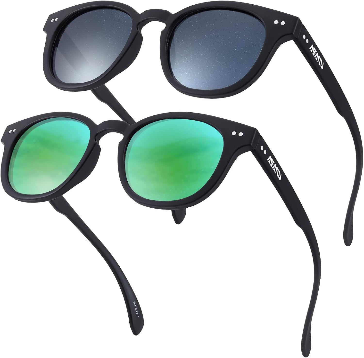 

Поляризованные солнцезащитные очки для подростков – линзы UV400 с цветным зеркальным покрытием, матовая круглая оправа, для маленьких лиц – для велоспорта и активного отдыха AEANU, 2pack - Green/Silver