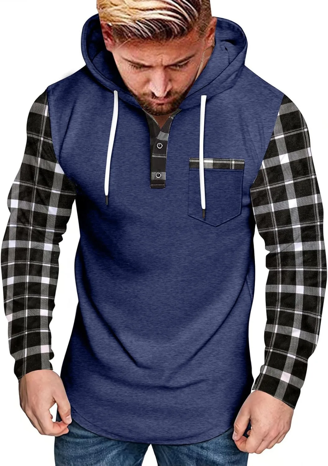 

Толстовка с капюшоном для мужчин, флисовая, на пуговицах, с карманом XDFVC