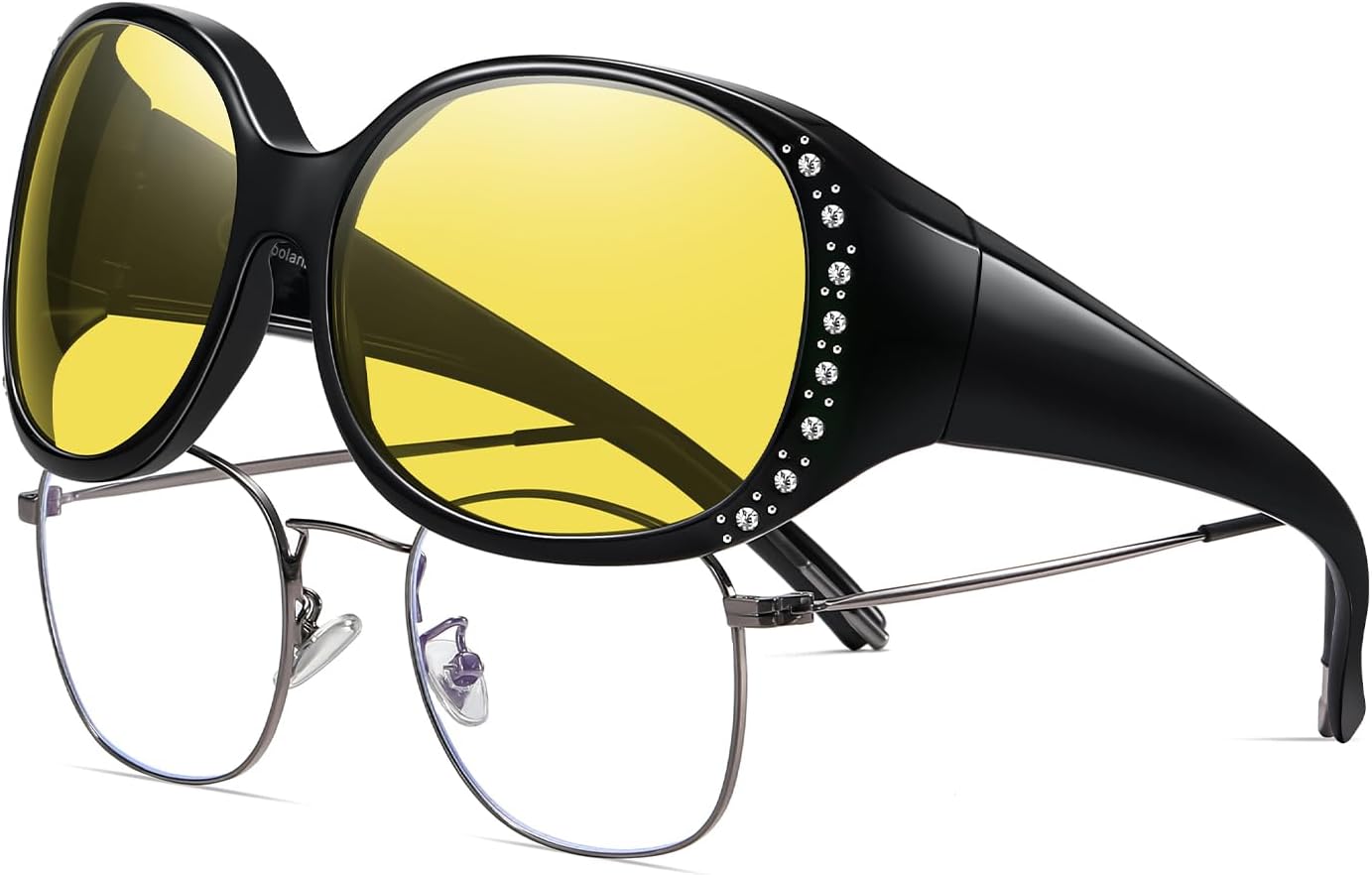 

Женские поляризованные солнцезащитные очки HAOLOTA с блестками, солнцезащитные очки для коррекции зрения, защита от УФ-излучения UV400, Nv01 L Size Black Frame Night Vision Lens