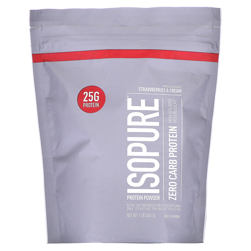 

Isopure, протеиновый порошок без углеводов, клубника со сливками, 454 г (1 фунт)