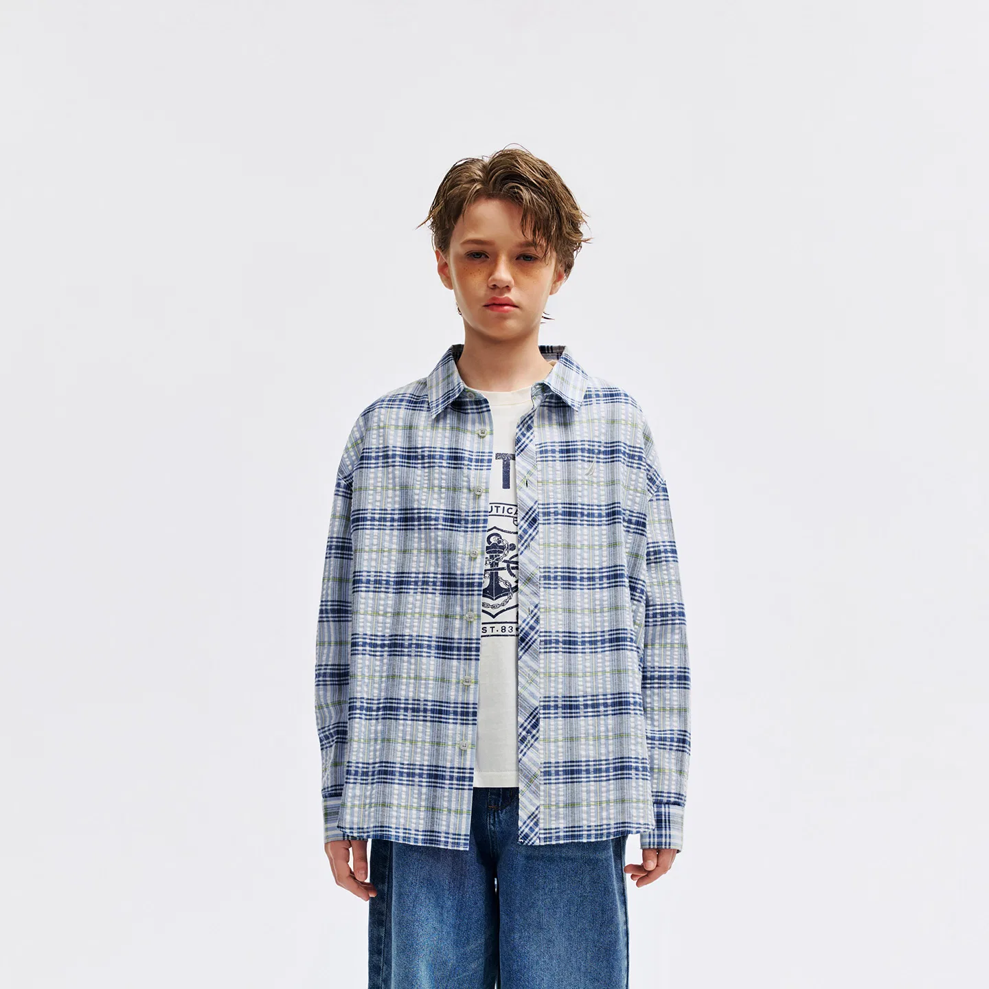 Плиссированная рубашка для детей Nautica Light Blue/Yellow — фото 3