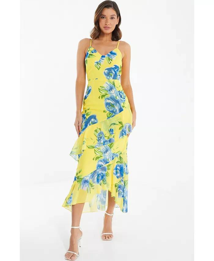 

Женское макси-платье из шифона с цветочным принтом и рюшами QUIZ, желтый