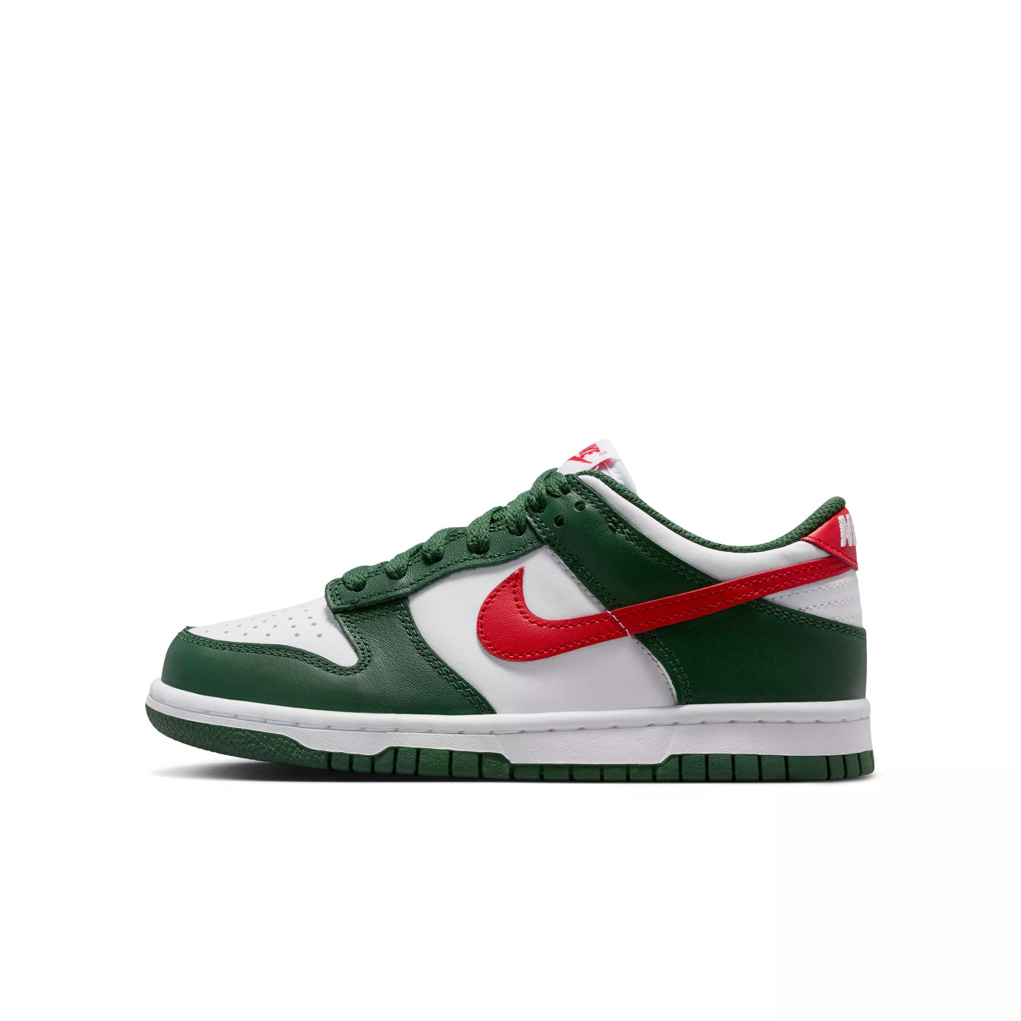 

Nike Dunk Low верх детские скейтбординг кроссовки fir green/university red/white подростки
