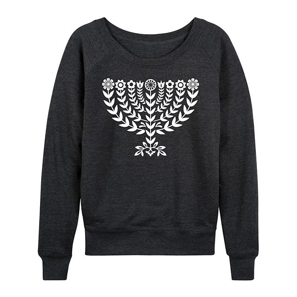 

Женская футболка с длинным рукавом Hanukkah Menorah Floral French Terry Licensed Character, Heather Charcoal