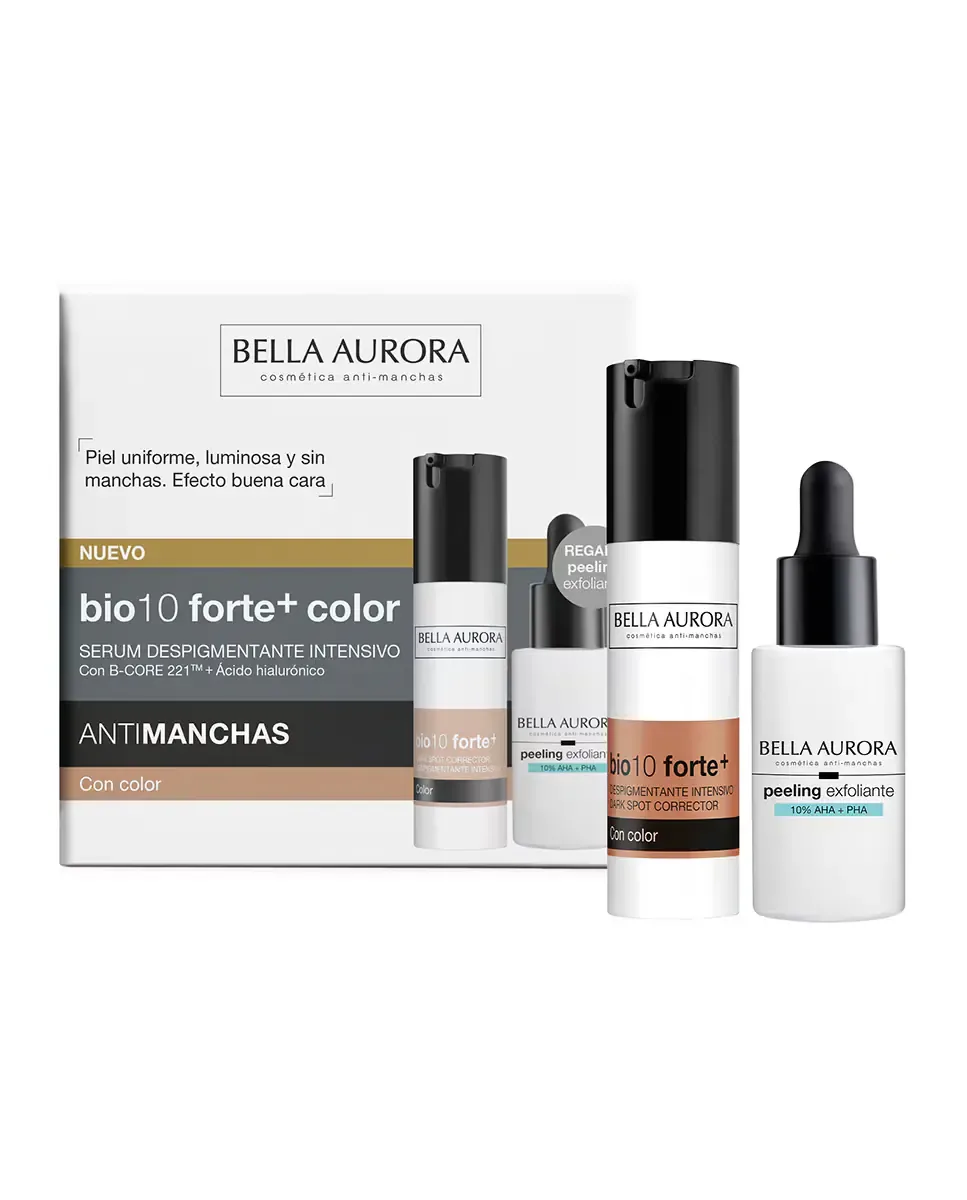 Подарочный набор Отбеливающий пилинг Bio10 Forte+ Цветной флюид Bella Aurora