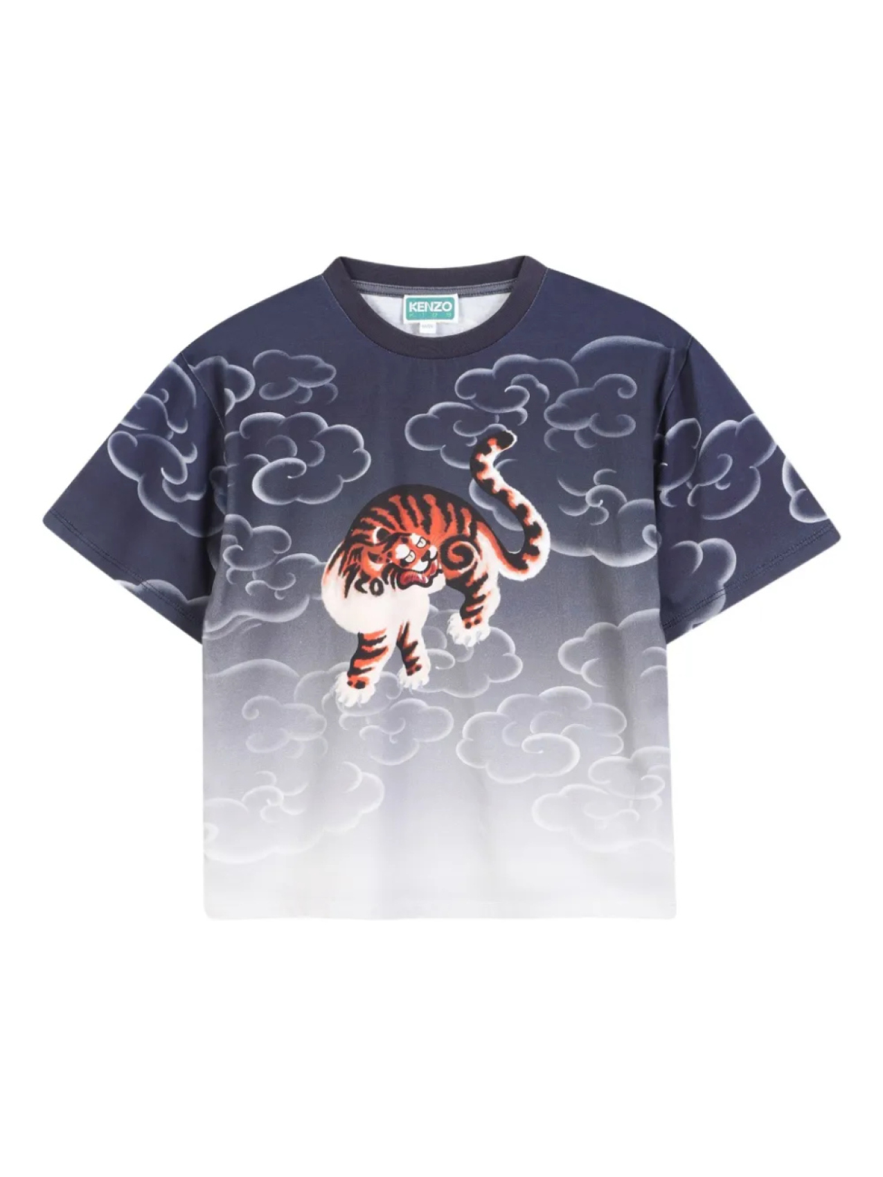 

Футболка с принтом тигра и облаками Kenzo Kids, синий