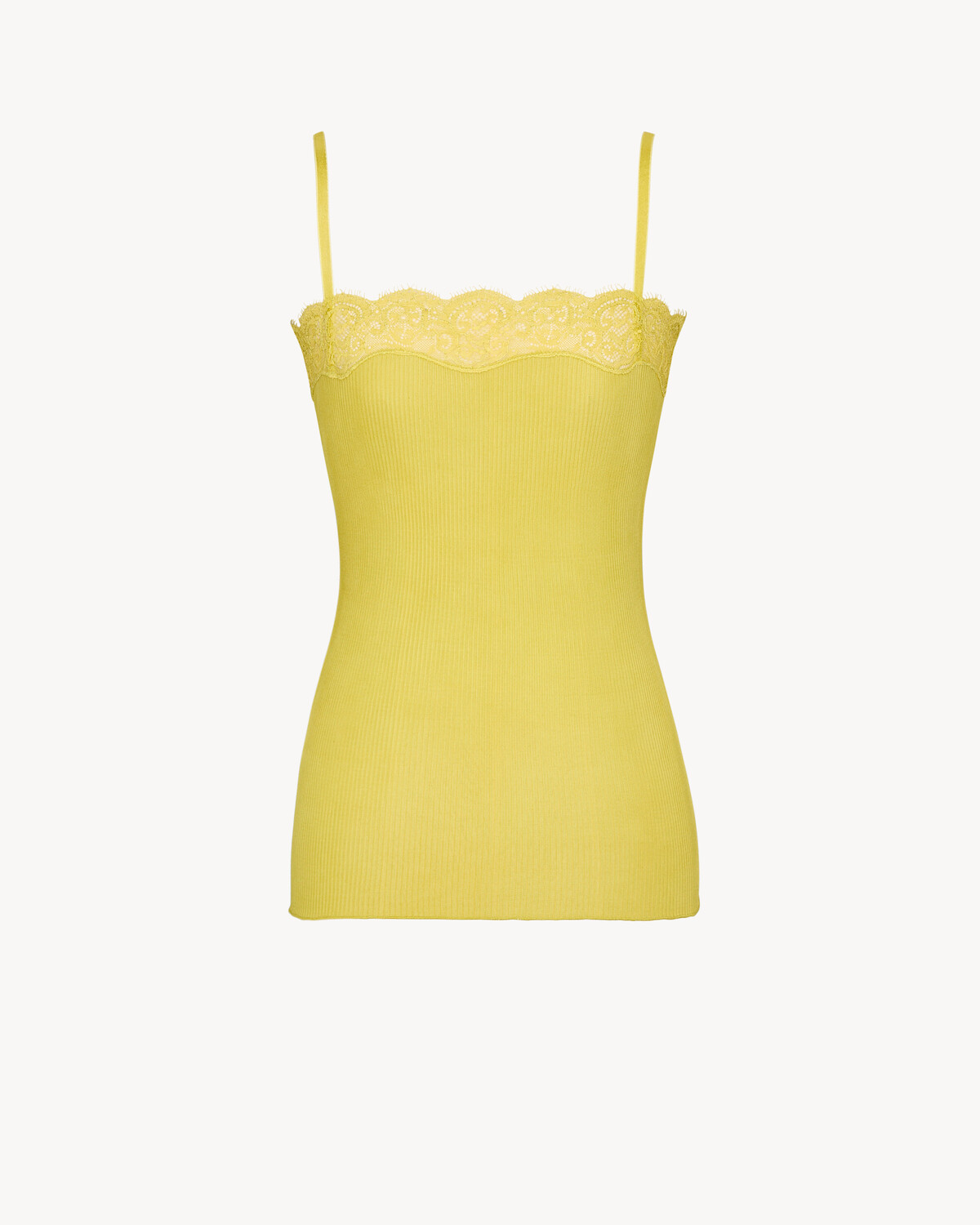 

Топ-майка с кружевной отделкой из рубчатого шелкового трикотажа Saint Laurent, зеленый