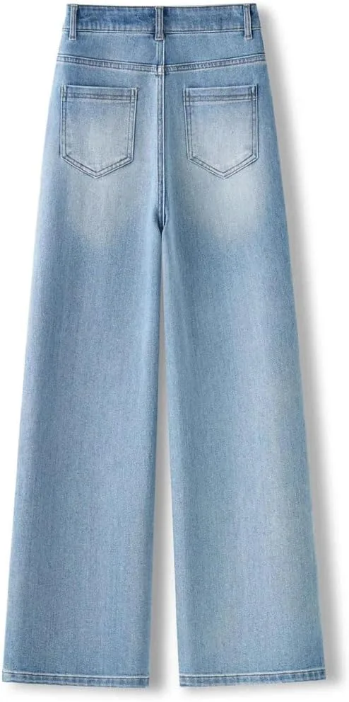 Женские широкие джинсовые брюки Mid Waist с застежкой-молнией Slim Fit — фото 3