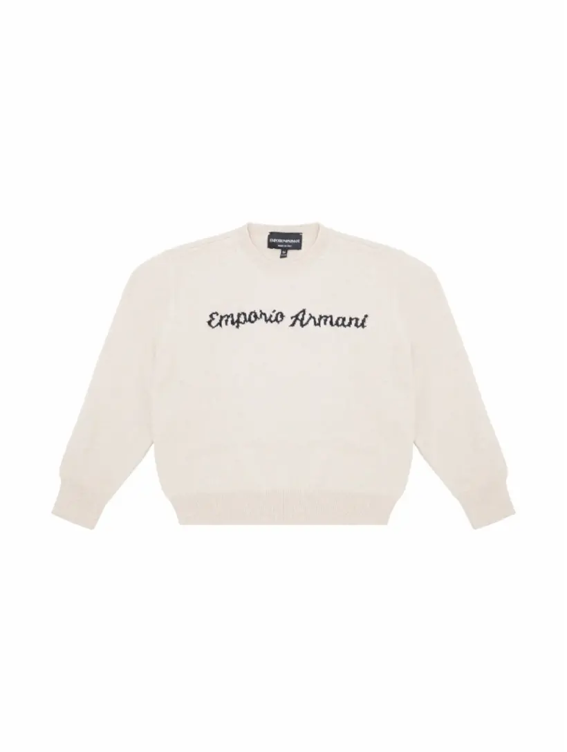 

Вязаный джемпер с логотипом EMPORIO ARMANI, бежевый