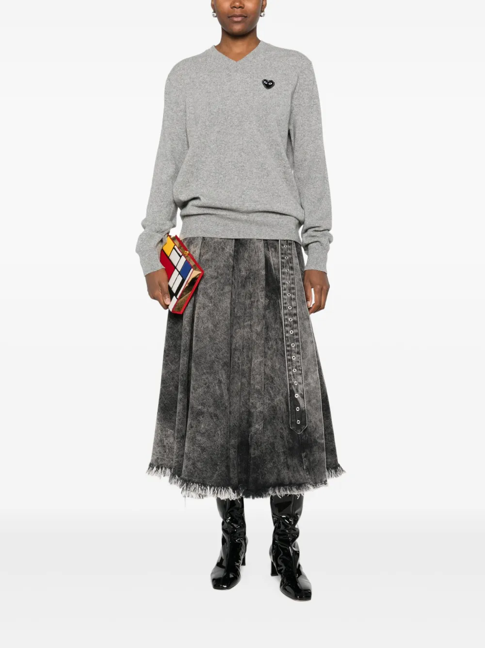 Декорированный свитер с V-образным вырезом Comme Des Garçons Play, серый — фото 3