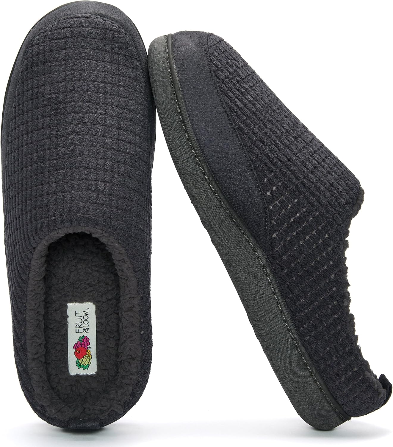 

Мужские тапочки Fruit of the Loom Waffle с ворсом и подошвой из пены с эффектом памяти - для дома и улицы, машинная стирка, Charc