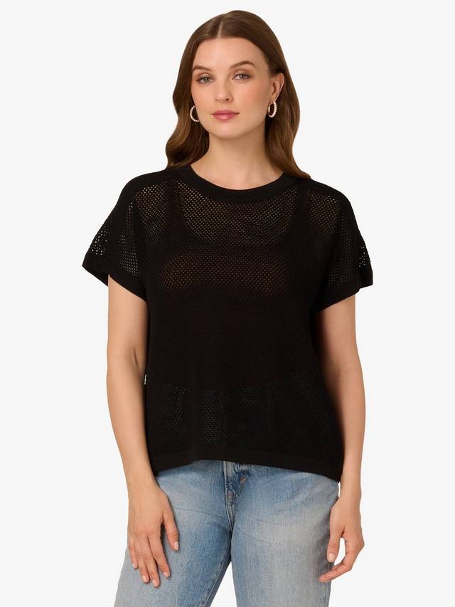 

Свитер с короткими рукавами и ажурной вязкой Adrianna Papell, Black