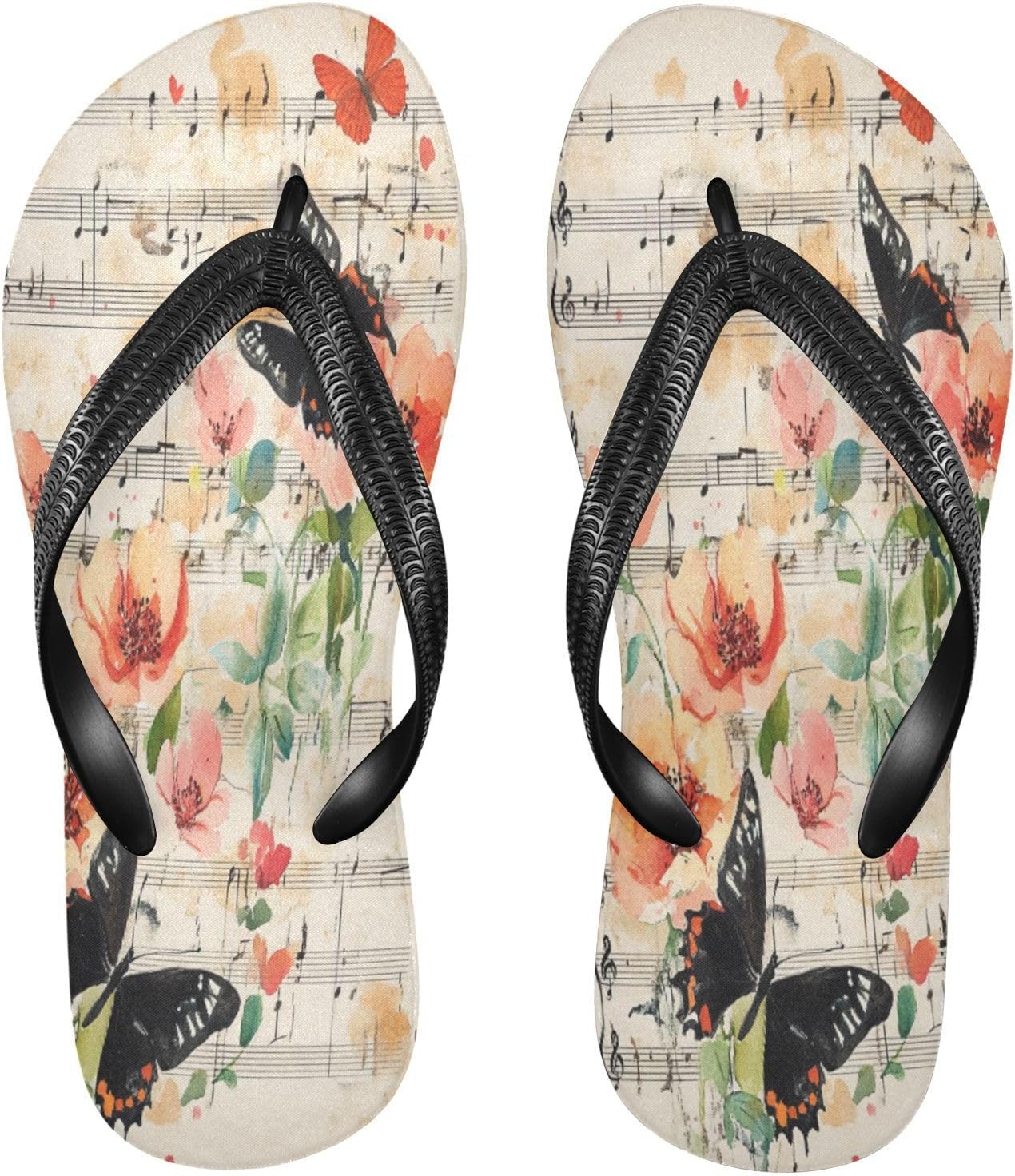 

Вьетнамки с нотами и бабочкой, бежевые пляжные шлепанцы для душа, резиновые, нескользящие, летние тапочки для ходьбы, для мужчин и женщин Sinestour