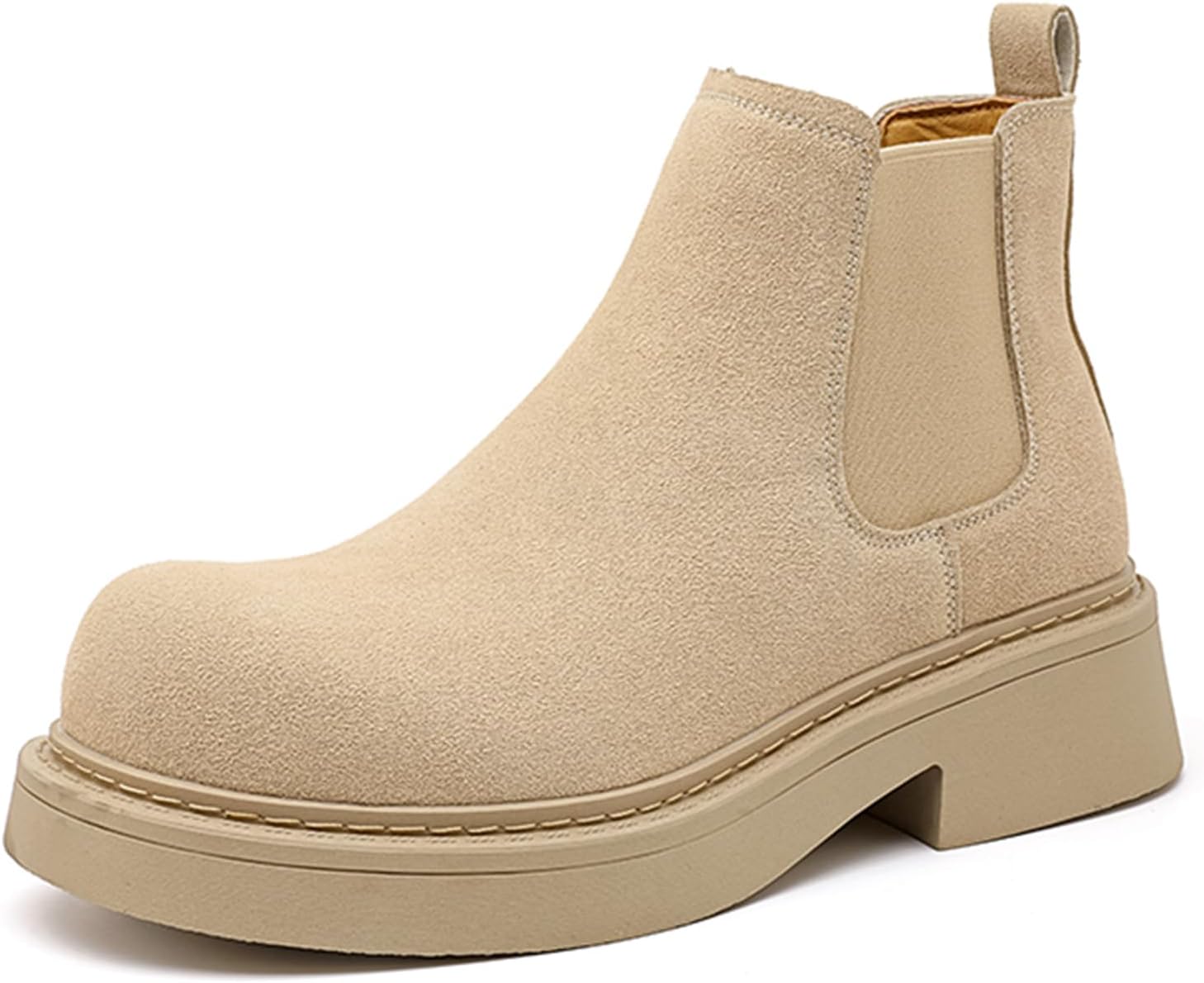 

Мужские замшевые ботинки OXNEUHG на высокой платформе в стиле Челси, классический круглый носок, низкий массивный каблук, с эластичными вставками, повседневные, деловые, для свадьбы и офиса, бежевый