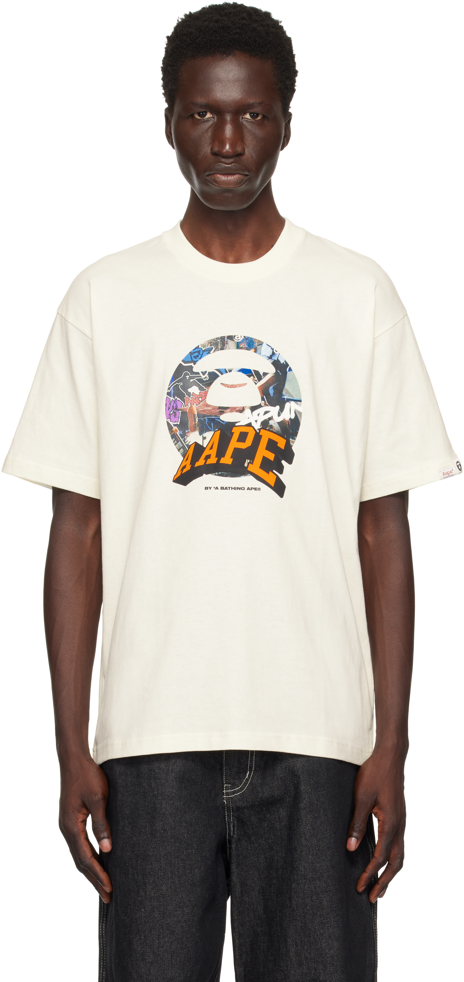 

Футболка с темой Off-White AAPE by A Bathing Ape, слоновая кость