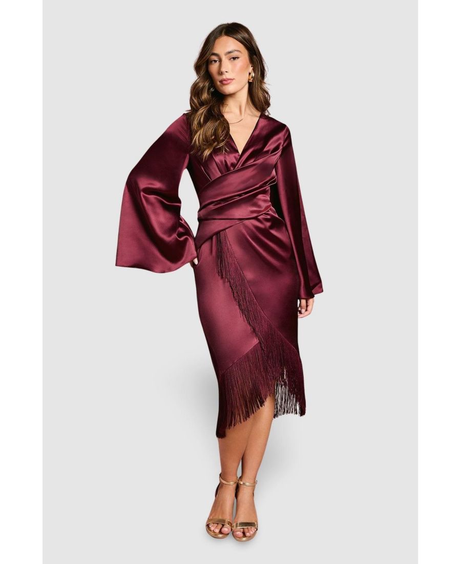 

Женское атласное платье миди с бахромой по низу и запахом на талии Coast, Burgundy