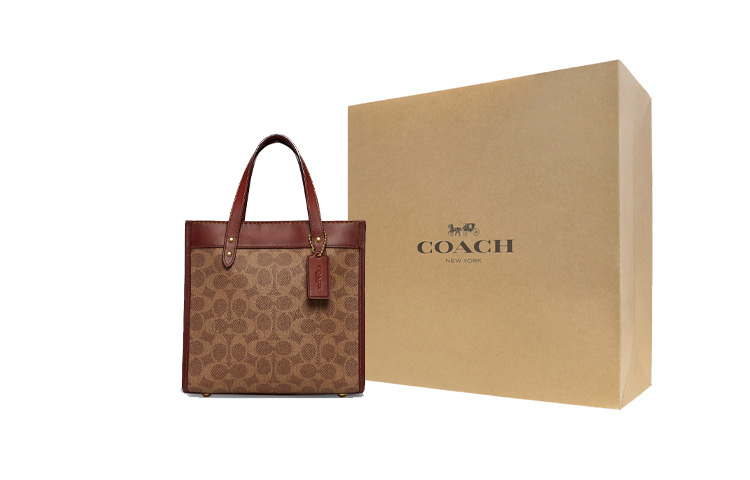 

COACH Полевая холщовая сумка с кожаной отделкой