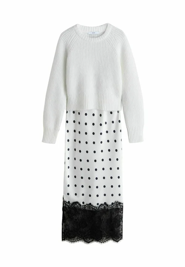 Платье-Комбинезон прямого кроя, 2 в 1. Next, White/Black Polka Dot
