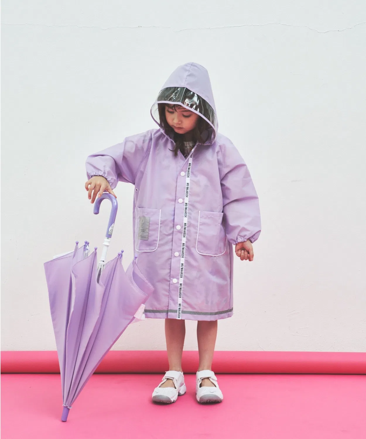 Детский дождевик Plain Pattern с капюшоном, бренд MR, с мешочком для хранения, фиолетовый — фото 2