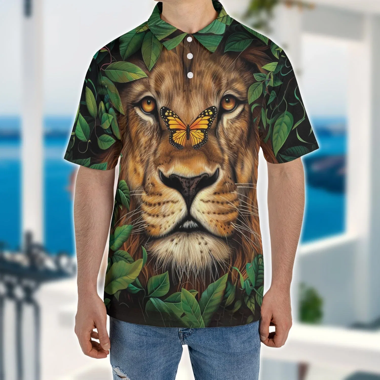 Футболка поло с принтом льва, Lion, серия 01, Lion_01 — фото 2