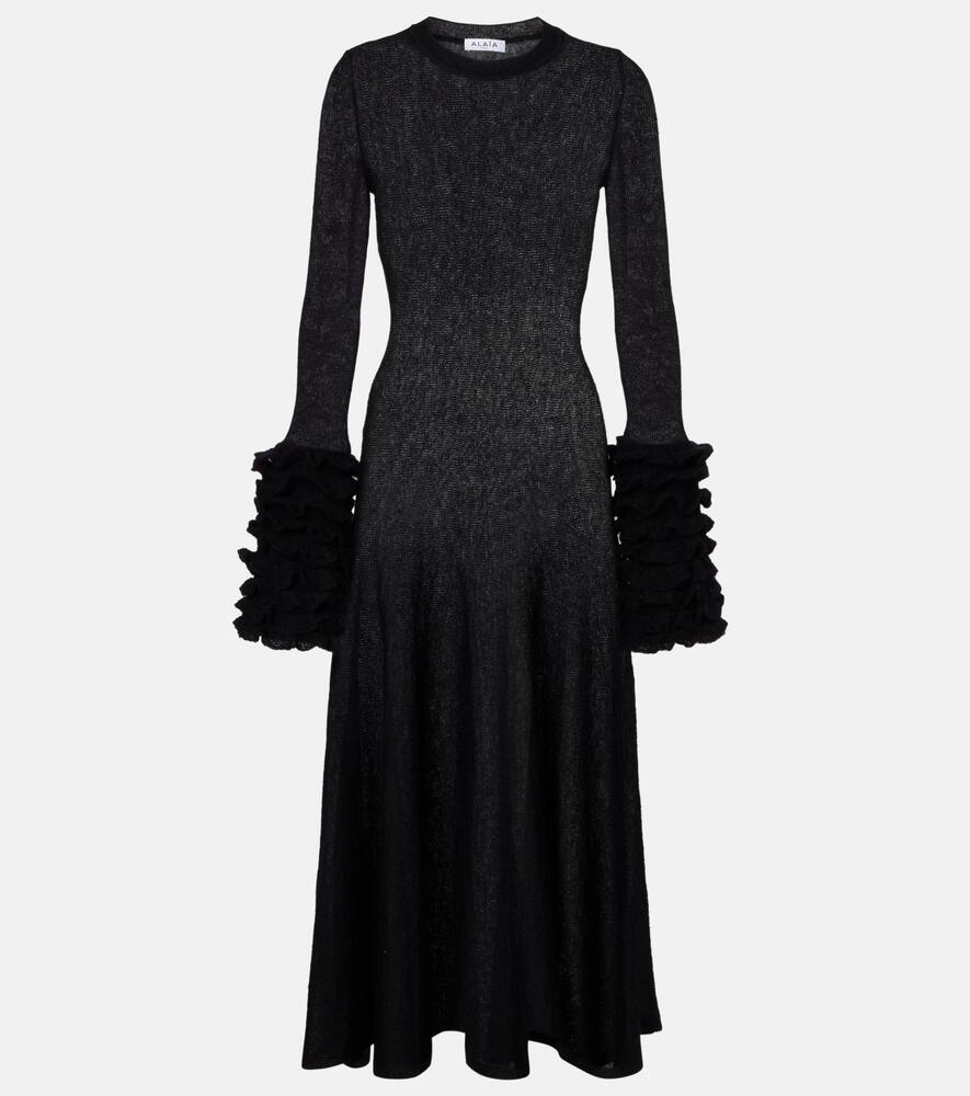 

Платье миди из мохера с рюшами Alaïa, Noir Alaia
