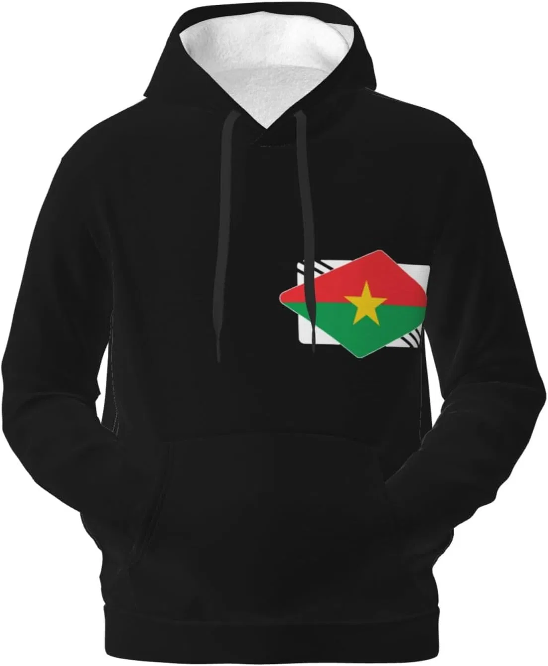 Мужская флисовая толстовка с капюшоном и карманом Burkina Faso Logo Flag Generic, черный — фото 2