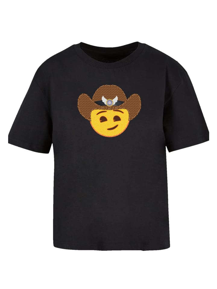 

Футболка emoji couture Ladies Everyday Tee Smiling sequin yellow face cowboy hat, черный