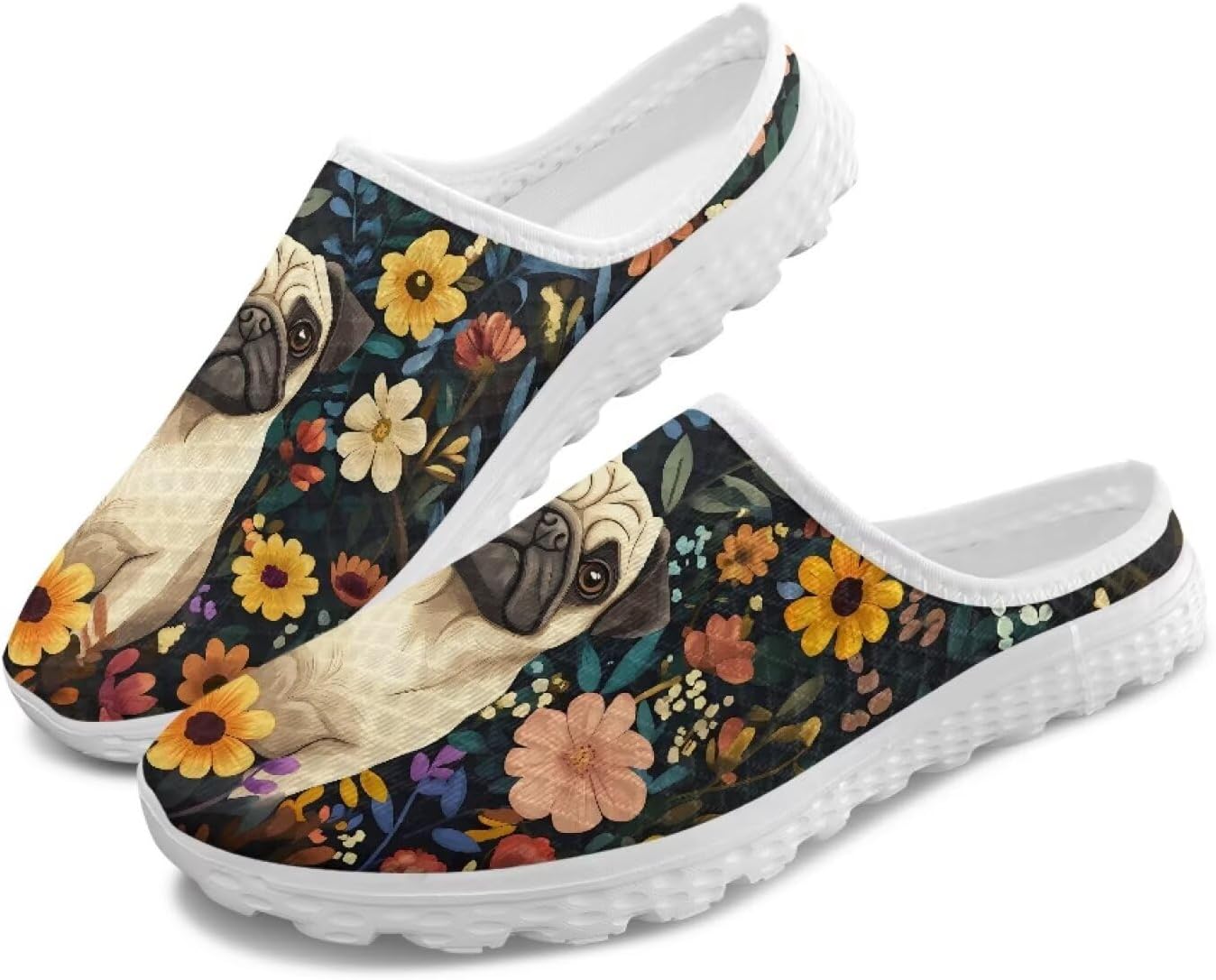 

Женские кроссовки Tomeusey на шнуровке без задника, с полусеткой, легкие, дышащие, повседневные для прогулок, Pug Floral