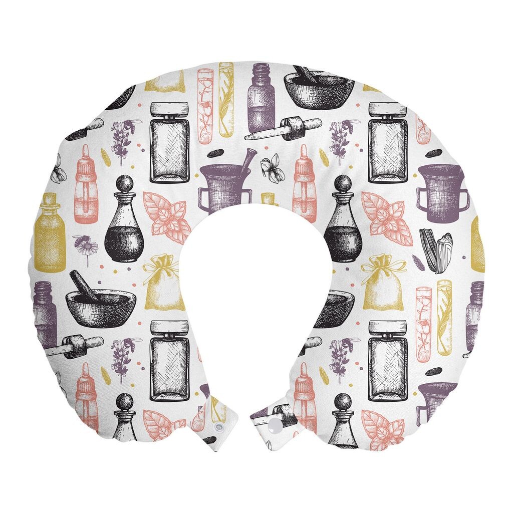 

ABAKUHAUS Pastel Travel Pillow Neck Support, цветочные парфюмерные ингредиенты, пенопластовые дорожные принадлежности для самолета и автомобиля, 30x30 см, белый многоцветный