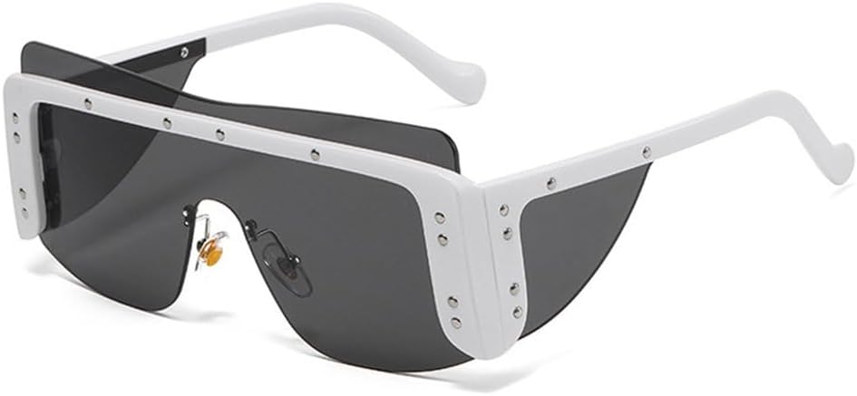 

Женские солнцезащитные очки без оправы, уникальные солнцезащитные очки с металлическими заклепками для женщин, модные мужские очки без оправы, женские очки с защитой от УФ-излучения UV400 TYUVIVO, White-black