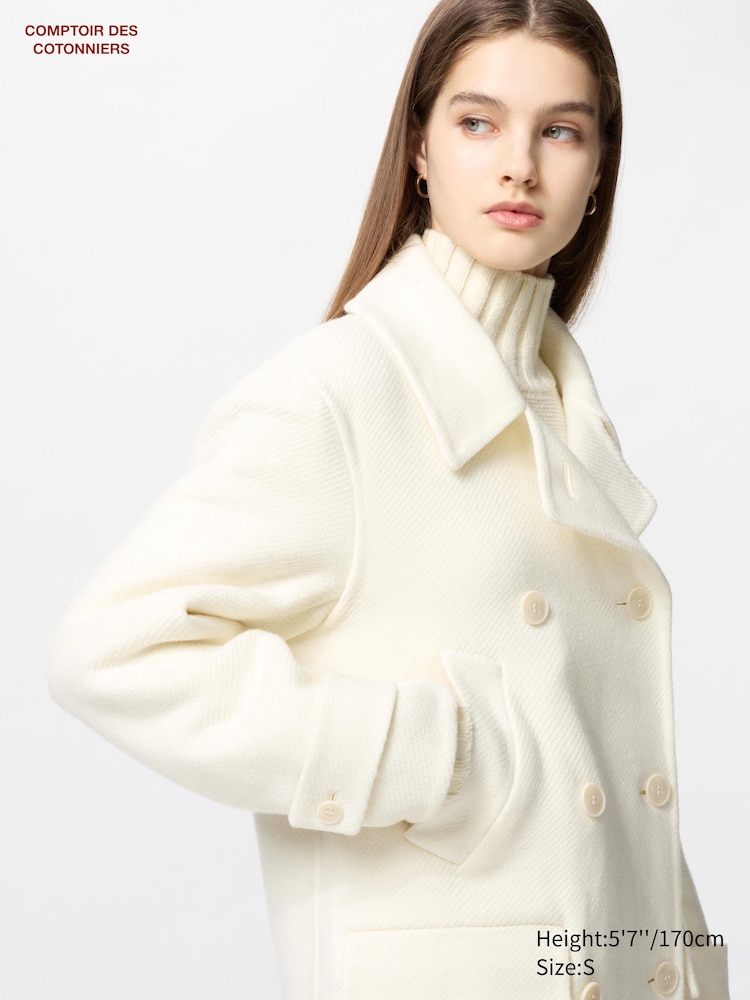 

Пальто средней длины из смеси шерсти Uniqlo, цвет 01 белый