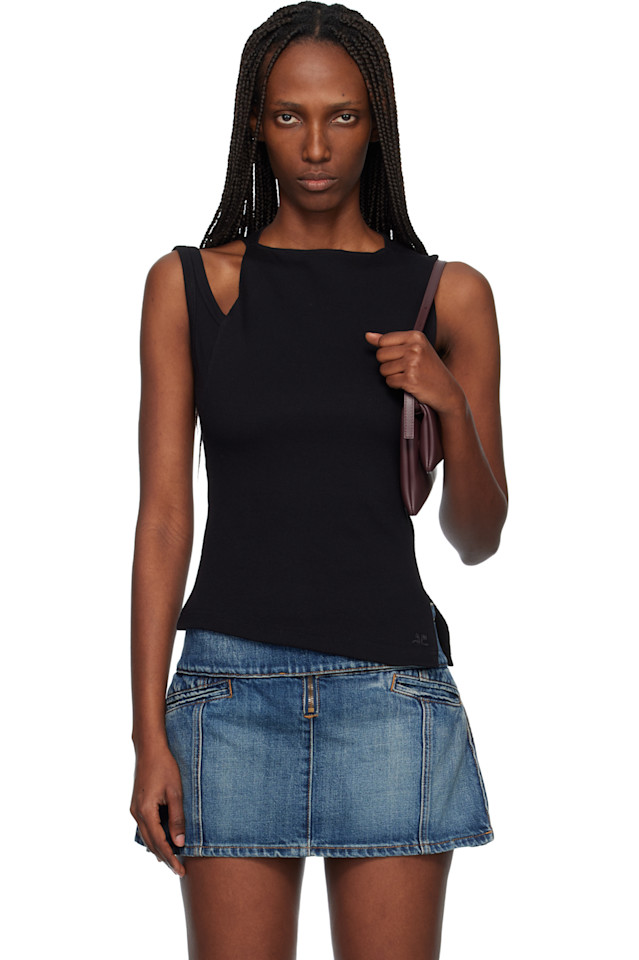 

Топ в рубчик с косым кроем в стиле 90-х Courrèges, черный