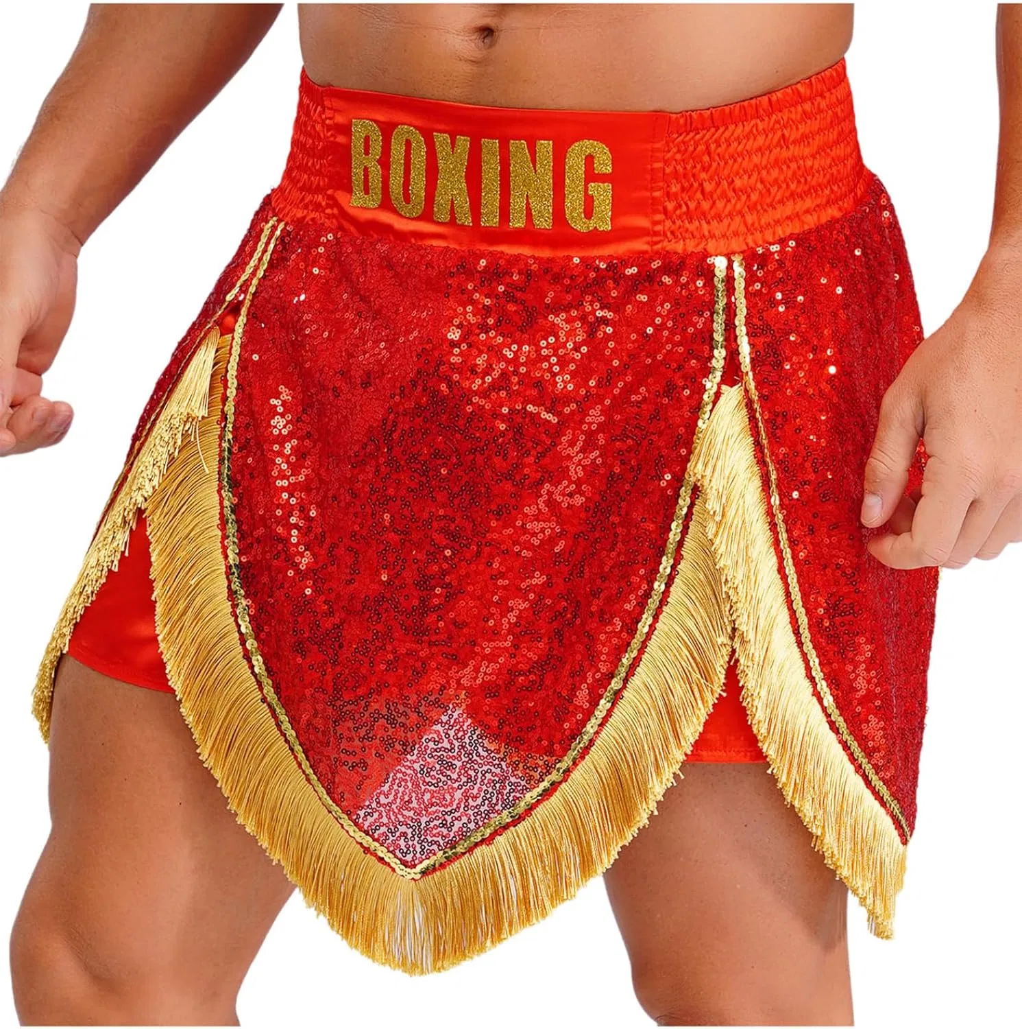 Lpdshaa Мужские боксерские шорты с бахромой и пайетками для тренировок по муай-тай и кикбоксингу, эластичная одежда — фото 2