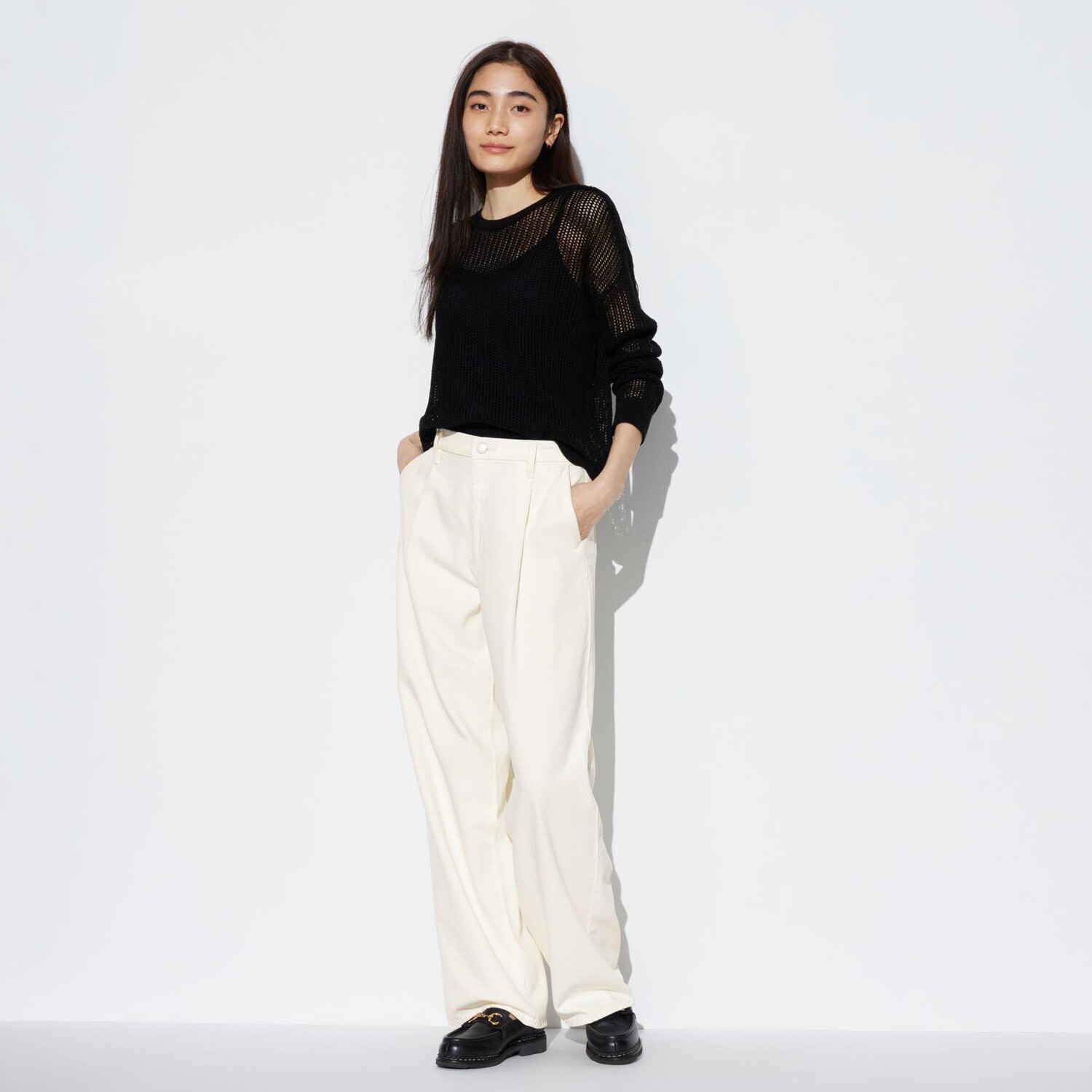 

Брюки UNIQLO из драпового денима, бежевый