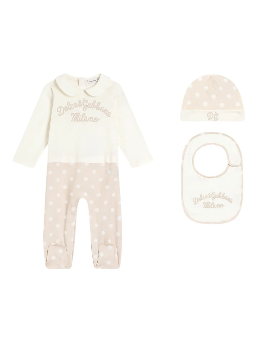 

Комплект из комбинезона, шапки и нагрудника Dolce & Gabbana Kids, белый