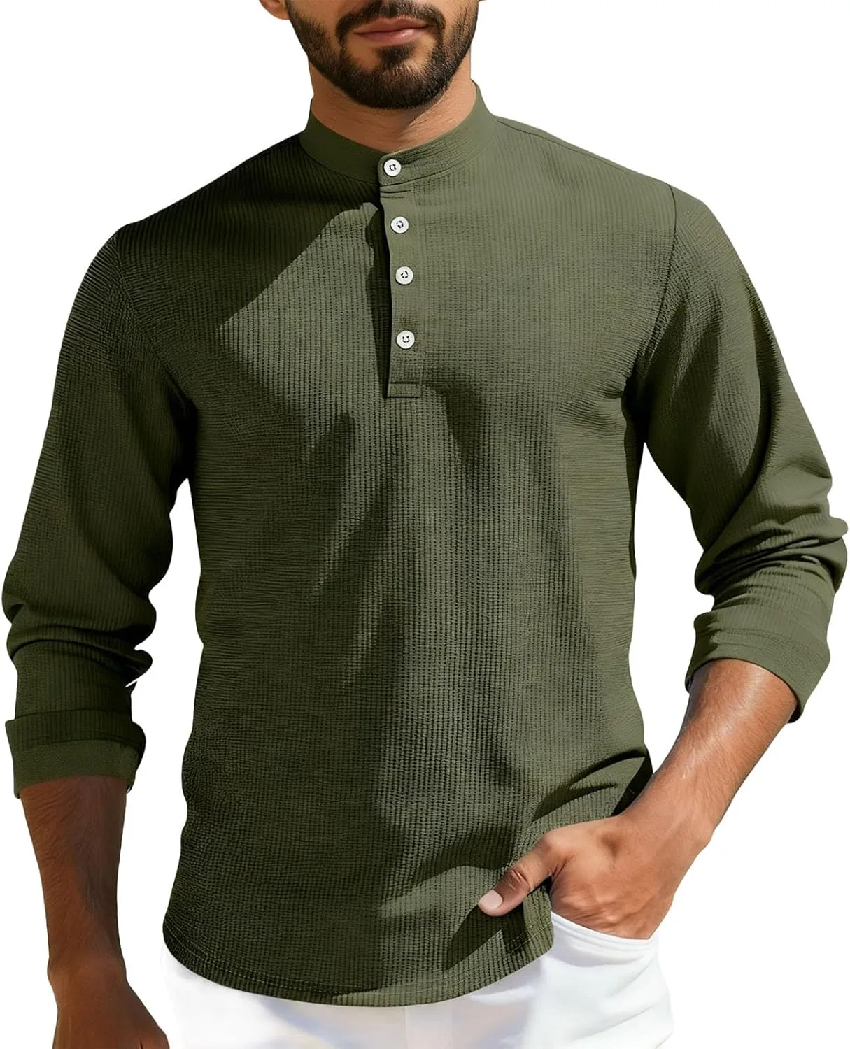 

Xiaojake мужская длинная футболка-поло slim fit waffle Xiaojmake